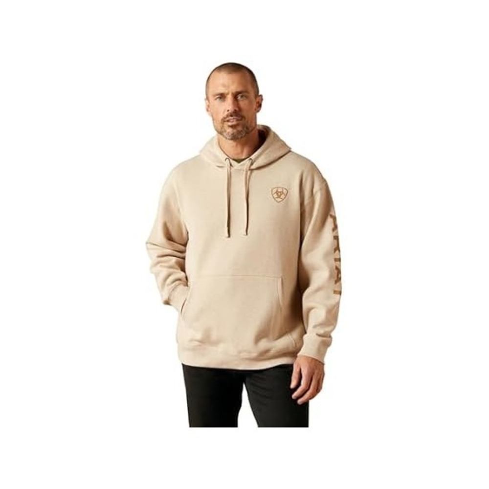 Ariat Hoodie Mens XLT Oatmeal Heather Pullover Logo Sleeve Graphic Sweatshirt